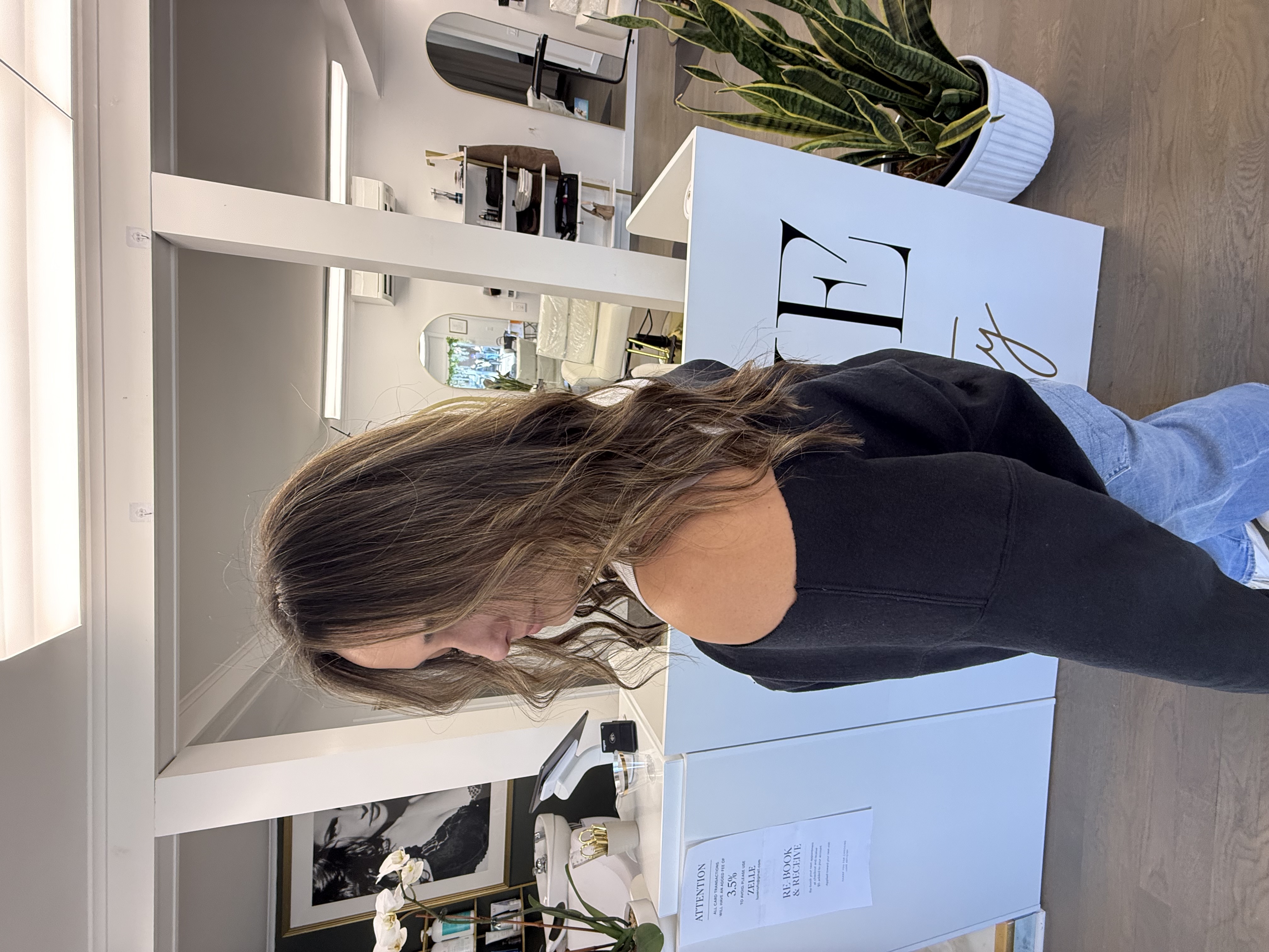 Brunette balayage waves by Luxe Artistry Greenport NY