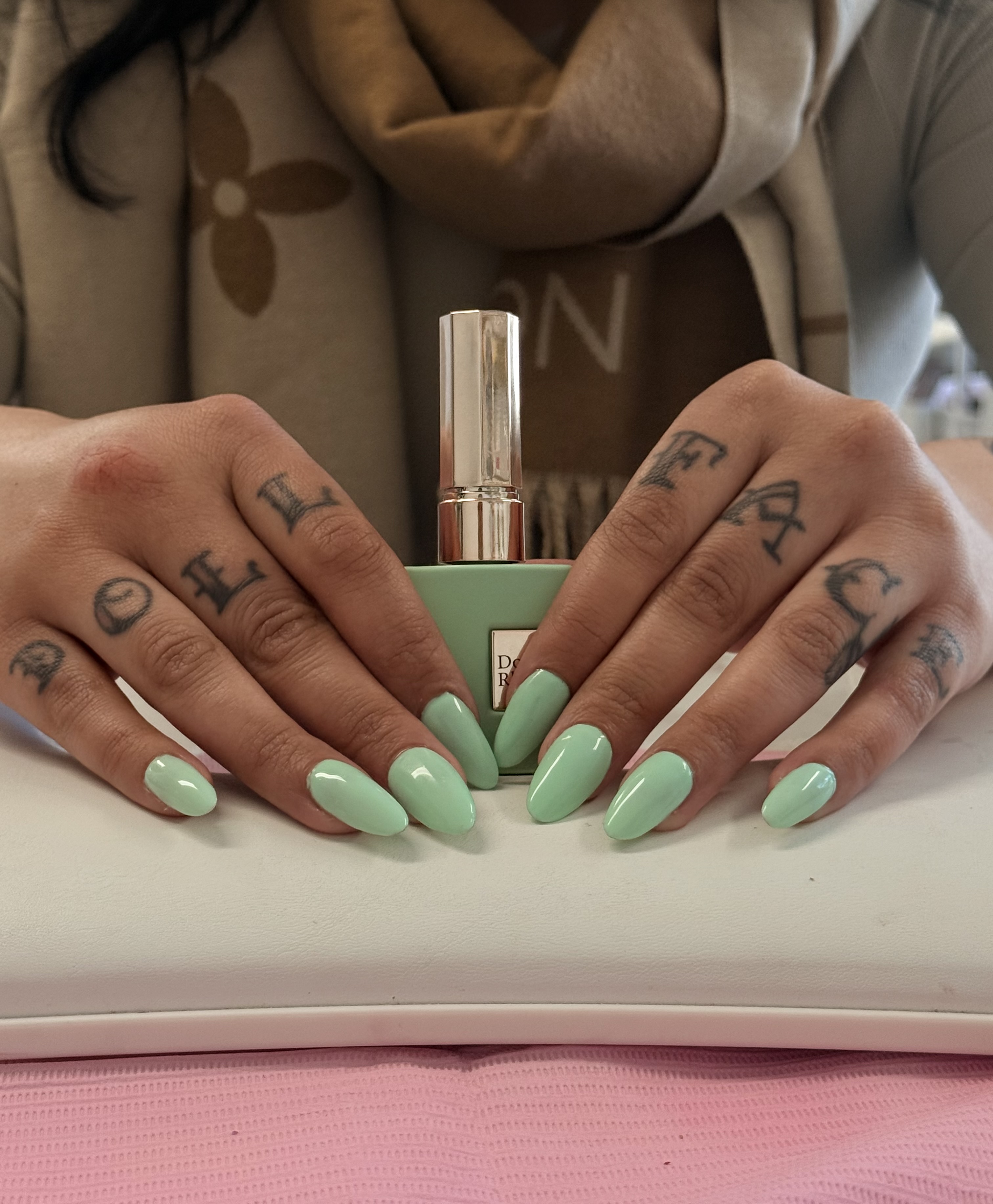 Sage green gel manicure by Luxe Artistry Greenport NY